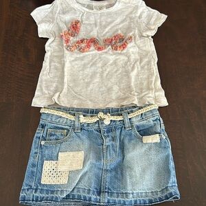 Zara T-shirt and denim skirt with diaper cover